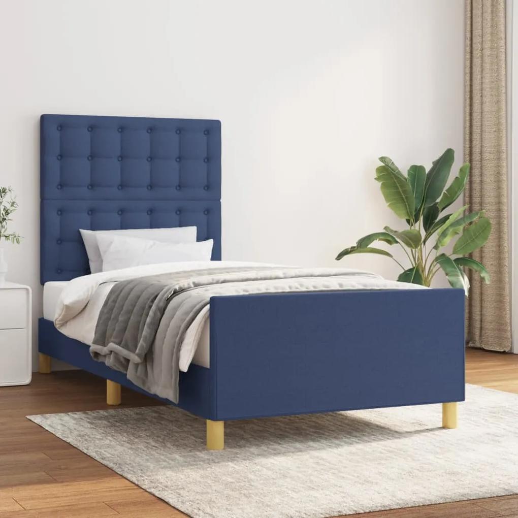Cadru de pat cu tablie, albastru, 80x200 cm, textil Albastru, 80 x 200 cm, Nasturi de tapiterie