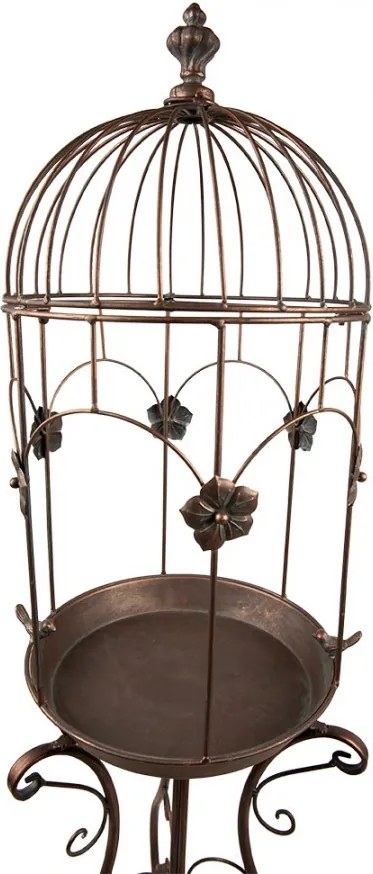 Colivie decorativă din metal, finisaj maro antichizat, cu motive florale și păsărele, Ø 39x127 cm
