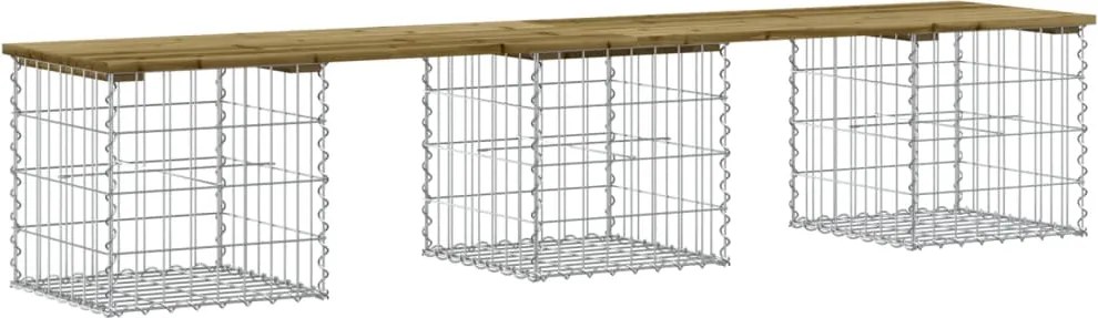 vidaXL Bancă grădină, design gabion, 203x44x42 cm, lemn pin impregnat