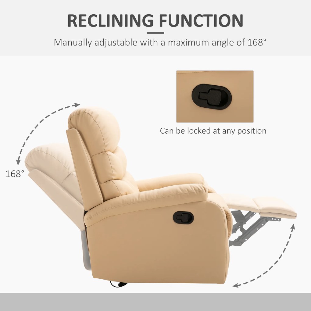 Homcom Fotoliu Relax cu suport pentru picioare care se poate ridica Fotoliu rabatabil fotolii pentru cameră din piele ecologică Fotoliu ergonomic Bej