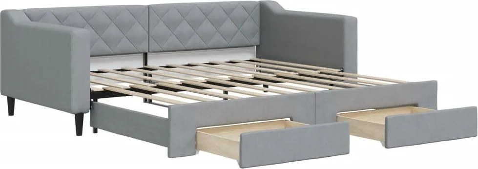 vidaXL Pat de zi cu extensie și sertare, gri deschis, 90x190cm, textil