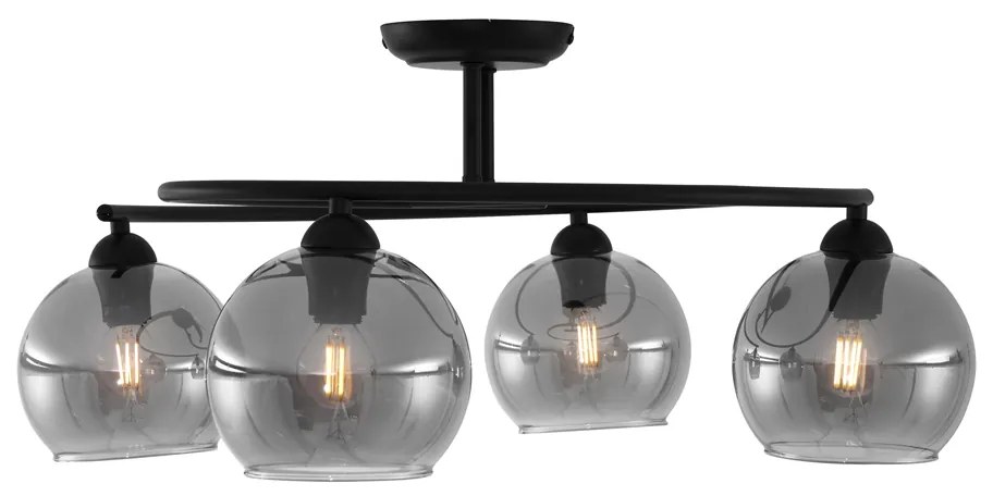 Plafonieră modernă neagră cu sticlă fumuriu 4 lumini - Alanis
