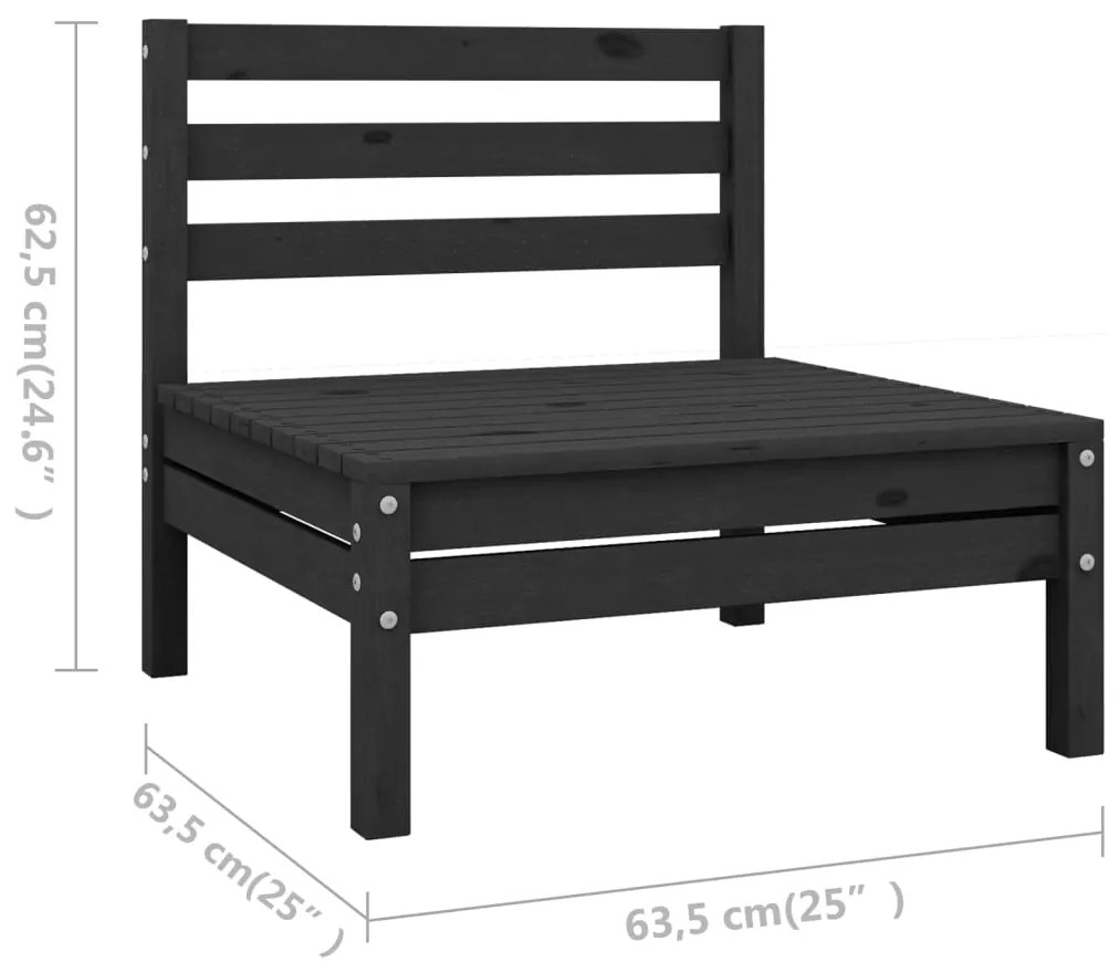 Set mobilier de gradina, 6 piese, negru, lemn masiv de pin Negru, 1