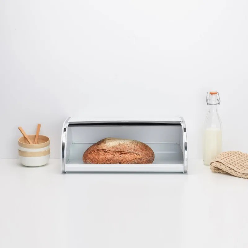 Cutie pentru paine Brabantia Roll Top 1003250, 16 L, 44.5x26 cm, Constructie usoars si robusta, Alb/Inox