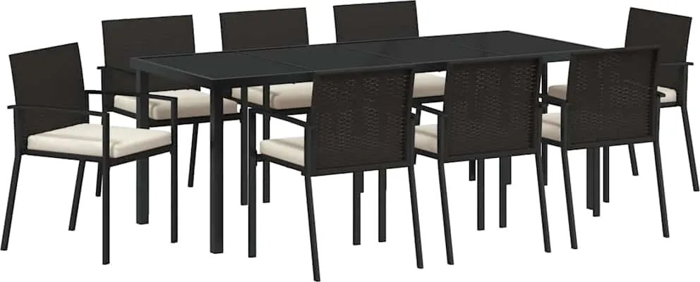 vidaXL Set de masă pentru grădină 9 pcs Negru