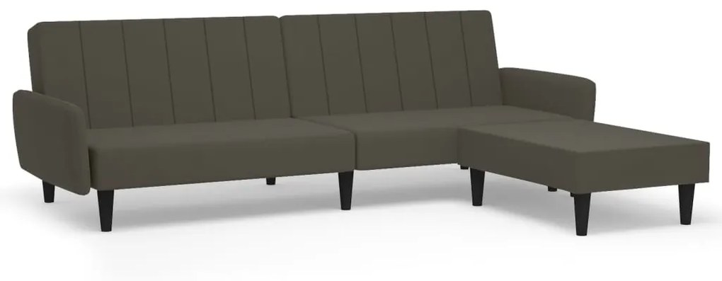 3080721 vidaXL Canapea extensibilă 2 locuri, cu taburet, gri închis, catifea