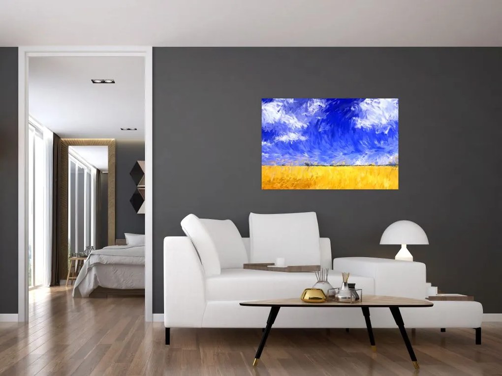Tablou - Pictură în ulei, câmp auriu (90x60 cm)