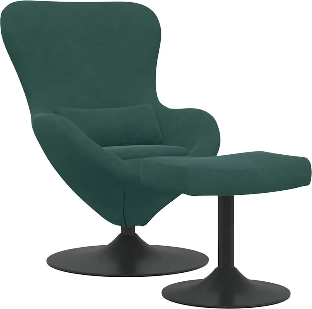 vidaXL Scaun Egg cu Taburet Verde închis Catifea