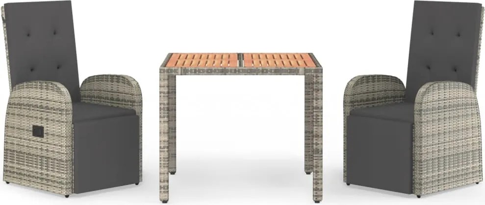 vidaXL Set mobilier de grădină cu perne, 3 piese, gri, poliratan