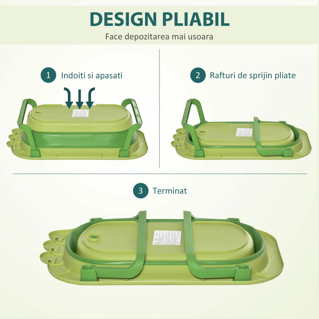 HOMCOM Cadă Pliabilă cu Suport Ajustabil Antiderapant, 80x53.9x20.8cm, Albastru Deschis/Verde, pentru Bebeluși 0-3 Ani | Aosom Romania