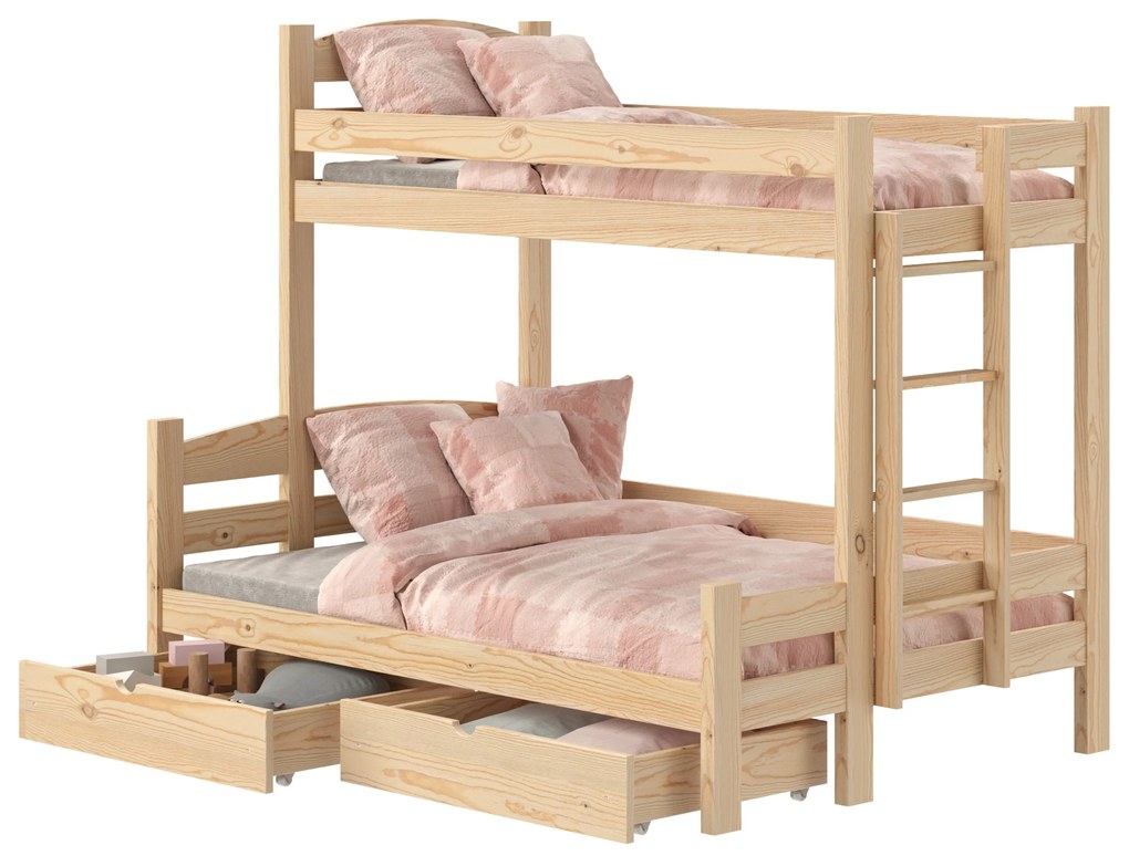Pat supraetajat Lovic 90x200/120x200 cu sertare dreapta - pin