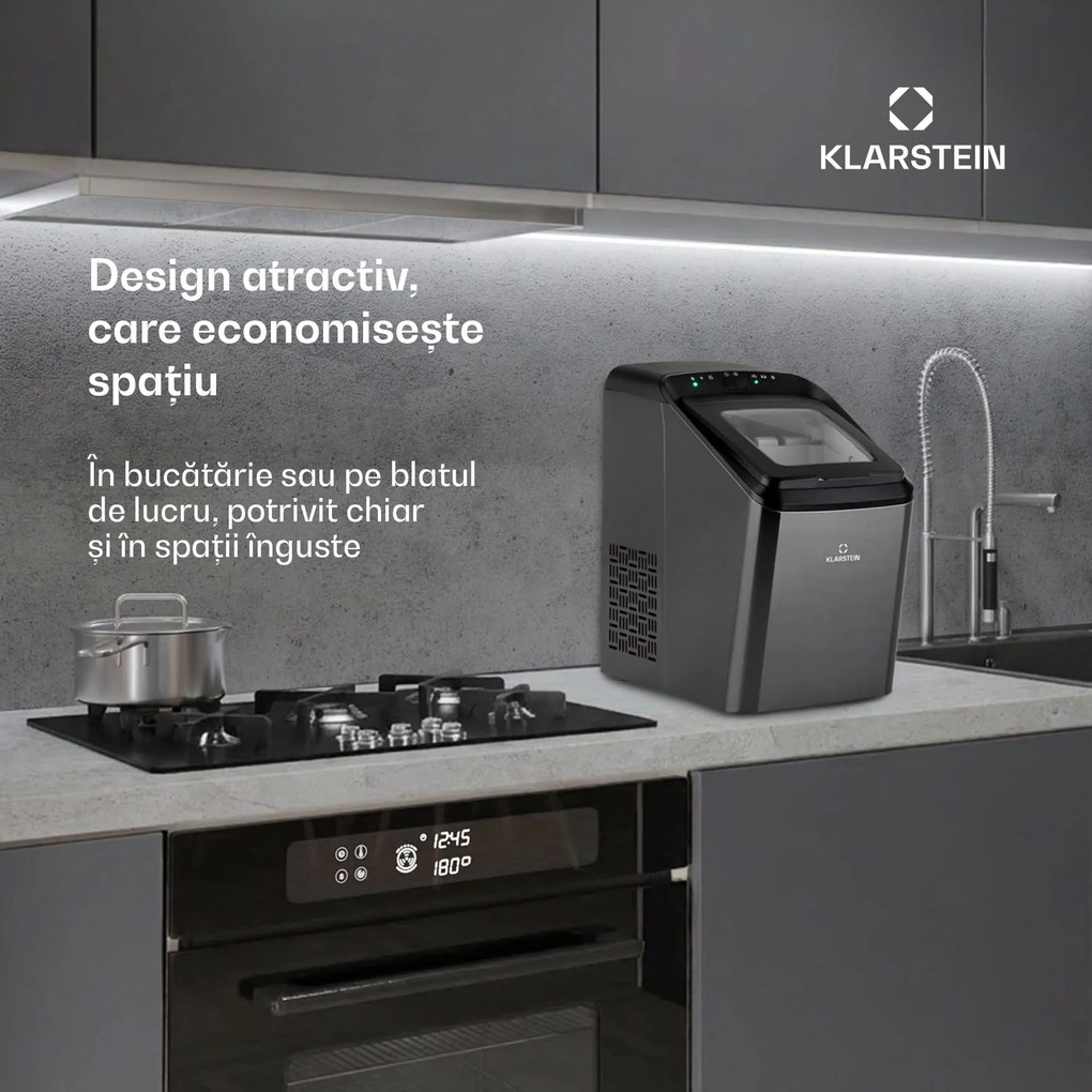 Klarstein Partytime, aparat de gheață, gheață curată, 15kg / 24h, oțel inoxidabil