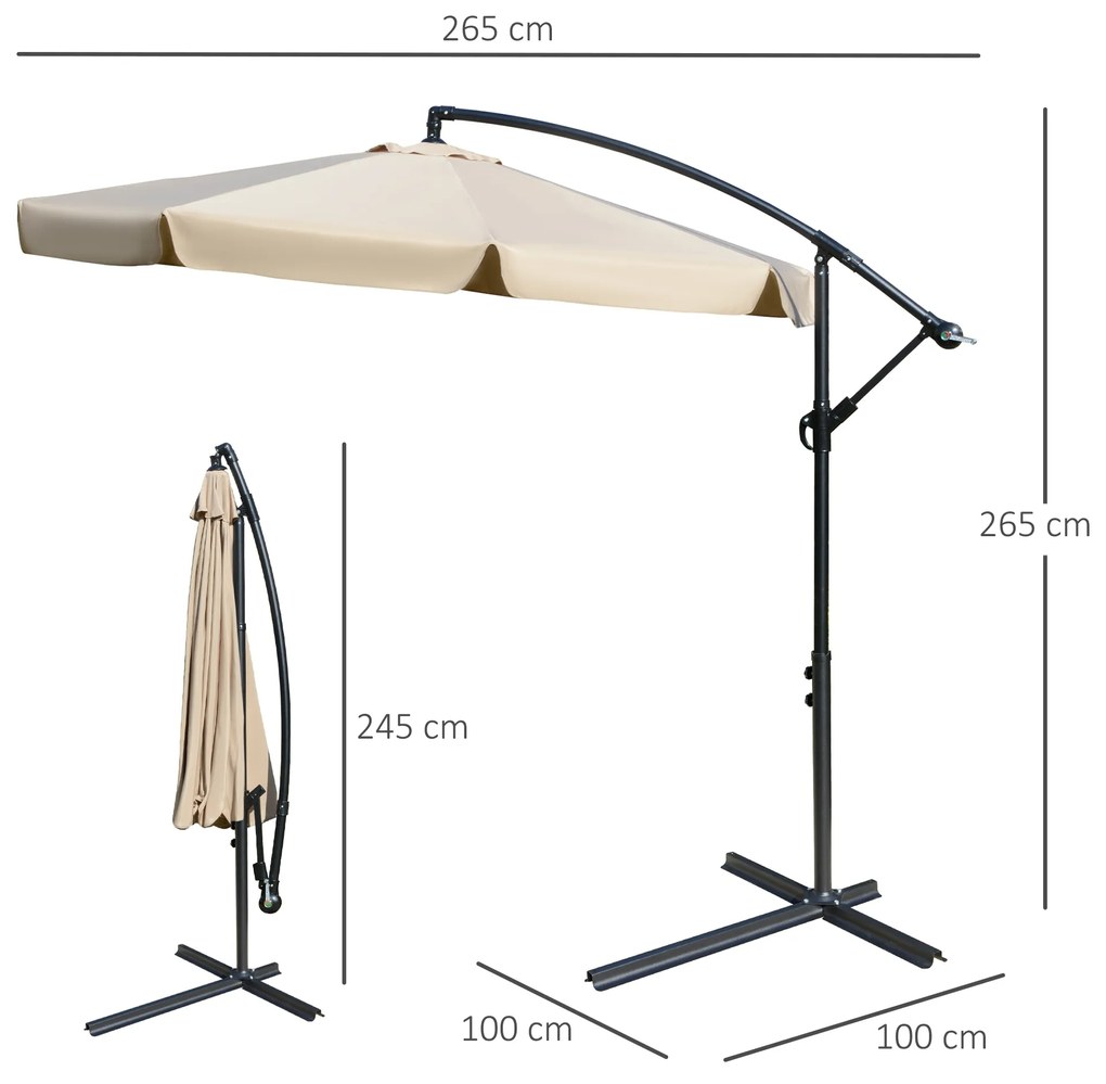 Outsunny Umbrelă de Soare pentru Grădină cu Braț Lateral din Metal, Baldachin Ajustabil, Φ265x265cm, Maro Deschis | Aosom Romania