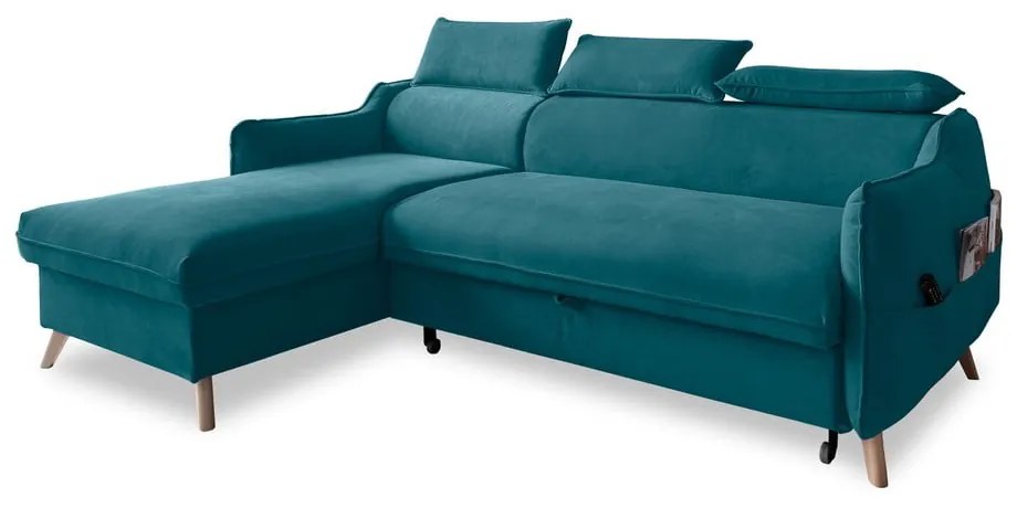 Colțar turcoaz extensibil cu tapițerie din catifea (cu colț pe partea stângă ) Sweet Harmony – Miuform