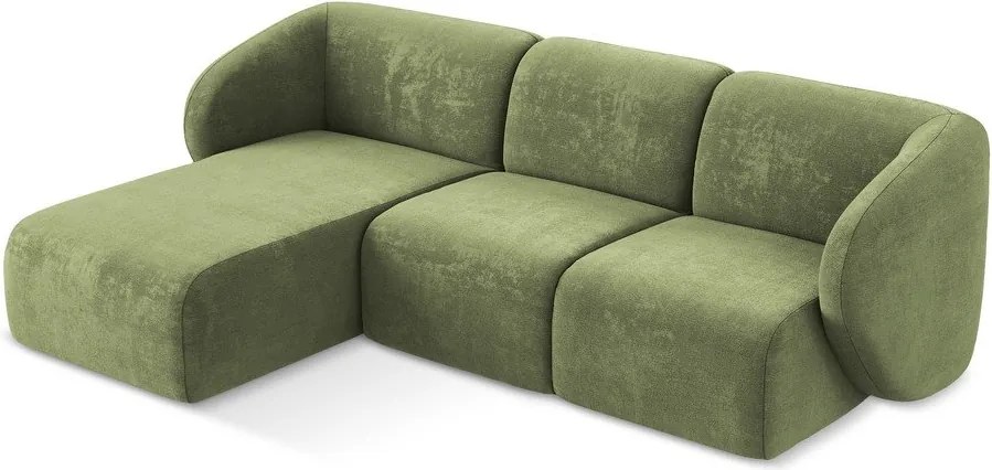 Colțar verde cu tapițerie din chenille (cu colț pe partea stângă/cu șezlong) Lani – Makamii