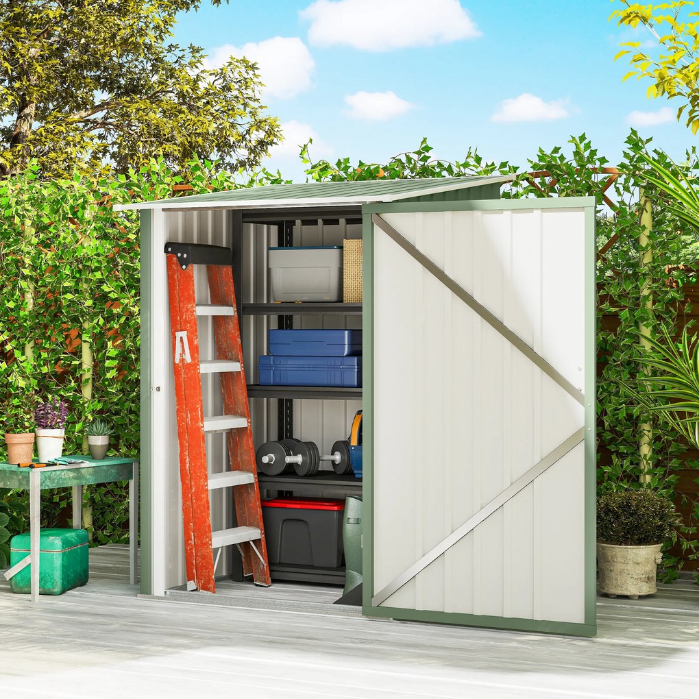 Outsunny Căsuță de Grădină 0,92m² din Oțel Galvanizat, Depozit pentru Unelte cu Ușă Blocabilă, Acoperiș Înclinat, 100x104x160 cm, Verde Deschis | Aosom Romania