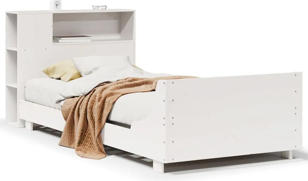 vidaXL Cadru de pat fără saltea, alb, 75x190 cm, lemn masiv de pin