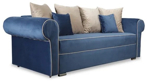 Canapea Extensibila Cu 3 Locuri Sofia, Albastru Si Bej, Lada Depozitare, 251 x 105 x 75 Cm