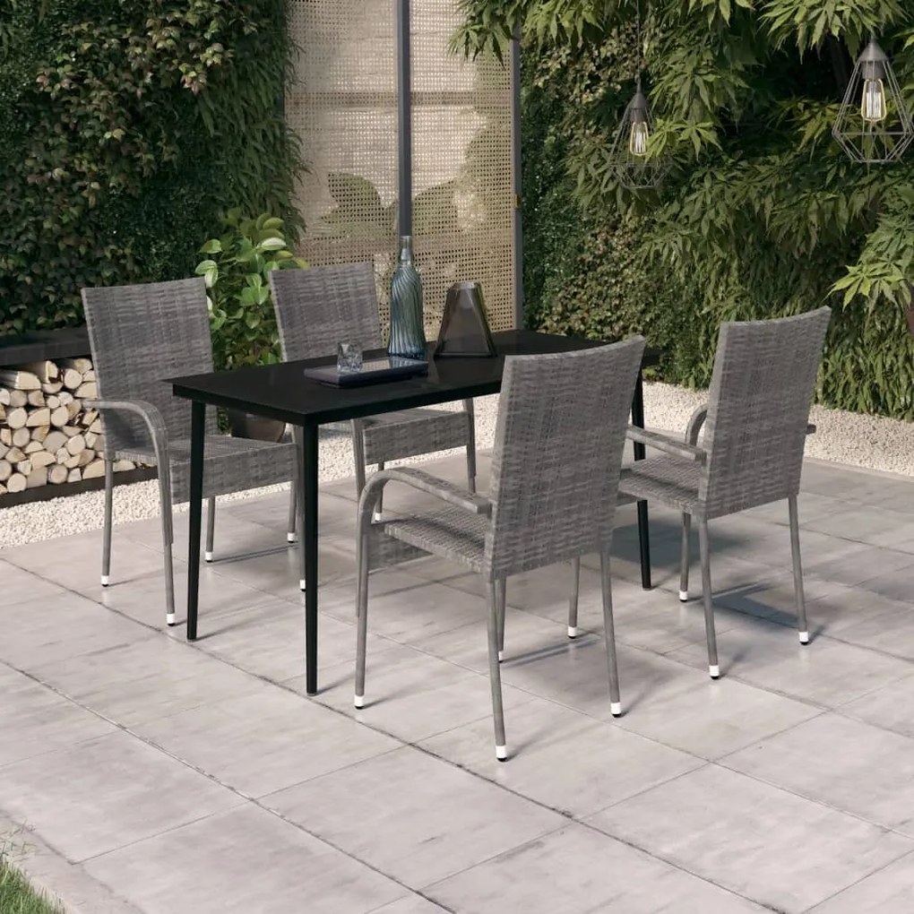 vidaXL Set de servit masa pentru grădină, 5 piese, gri și negru