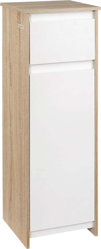 kleankin Dulap de Baie, Comodă cu 2 Niveluri și 1 Sertar din MDF, 32.6x30x90 cm, Lemn natural+Alb | Aosom Romania