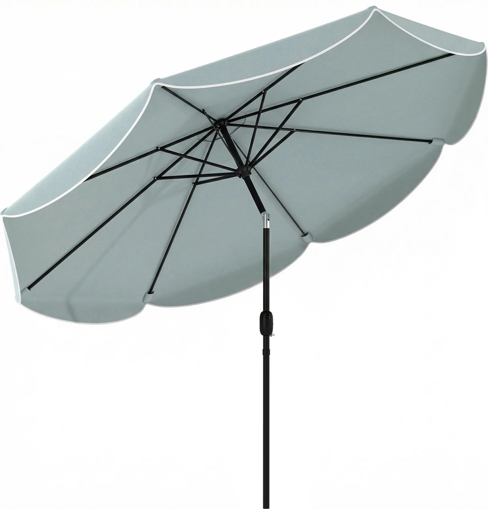 Outsunny Parasol de grădină exterior rotund înclinabil cu 3 poziții cu 8 spițe și faldon, Φ265 x 235 cm, Albastru | Aosom Romania
