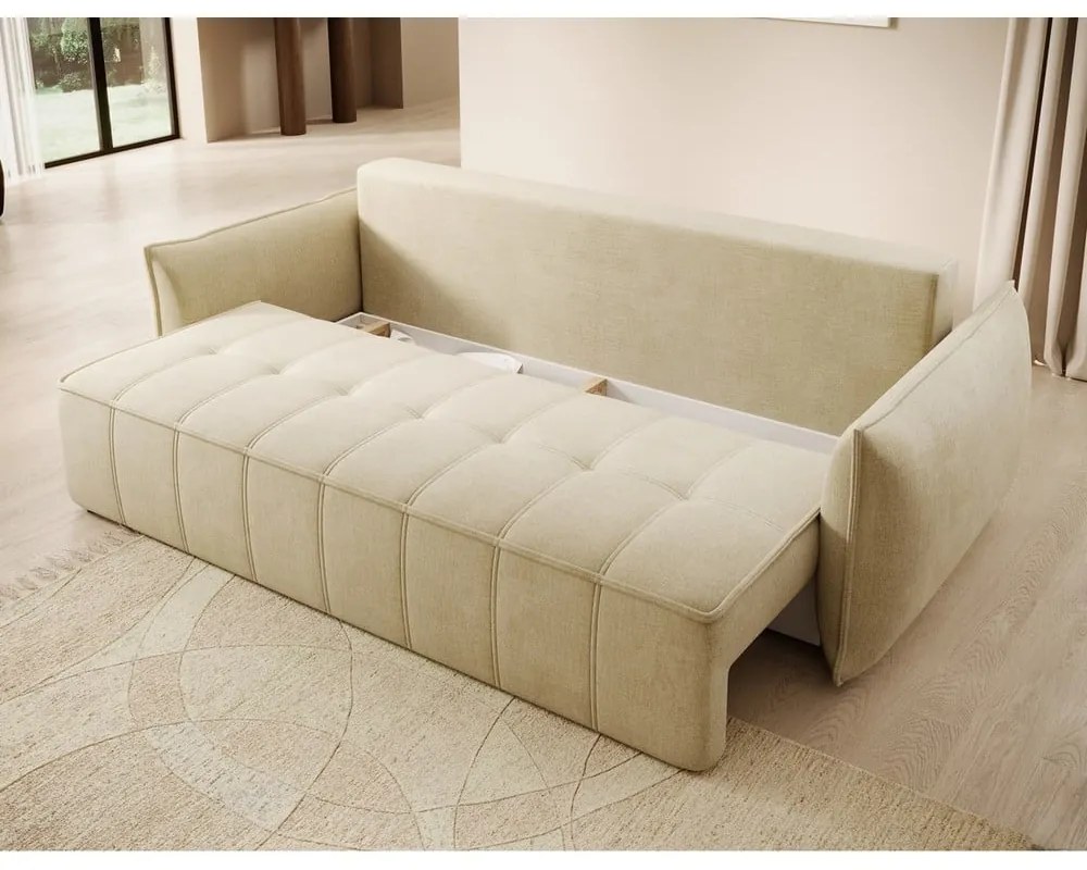 Canapea bej extensibilă/cu spațiu de depozitare cu tapițerie din catifea 242 cm Weltton – ELTAP