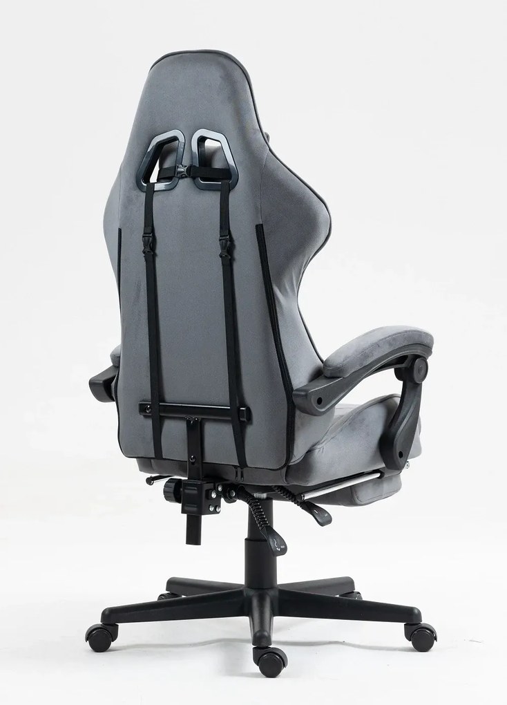 RESIGILAT- Scaun gaming, masaj în perna lombară, suport picioare, catifea, Gri