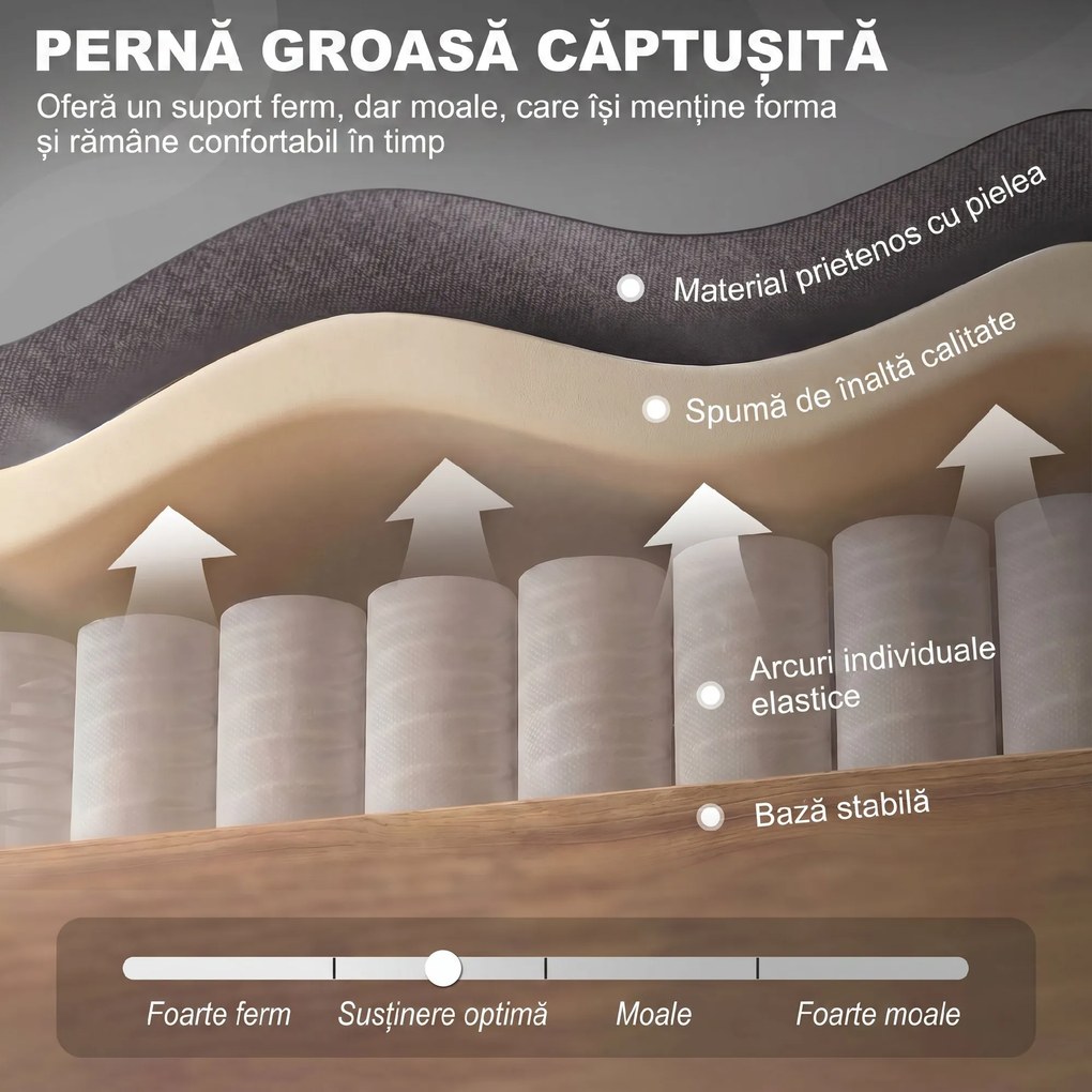 HOMCOM Fotoliu de Living Stil Francez cu Perne Detașabile Gri | Aosom Romania