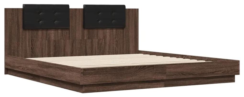 3209897 vidaXL Cadru de pat cu tăblie stejar maro 200x200 cm lemn prelucrat