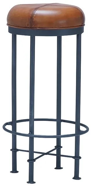 Scaun de bar, maro, din piele naturala si metal, Budha