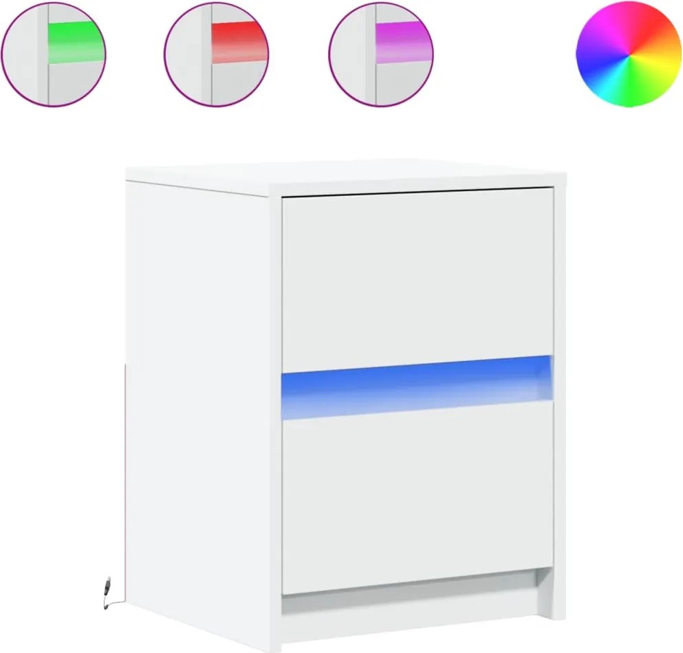 vidaXL Noptiere cu lumini LED, 2 buc., alb, lemn prelucrat