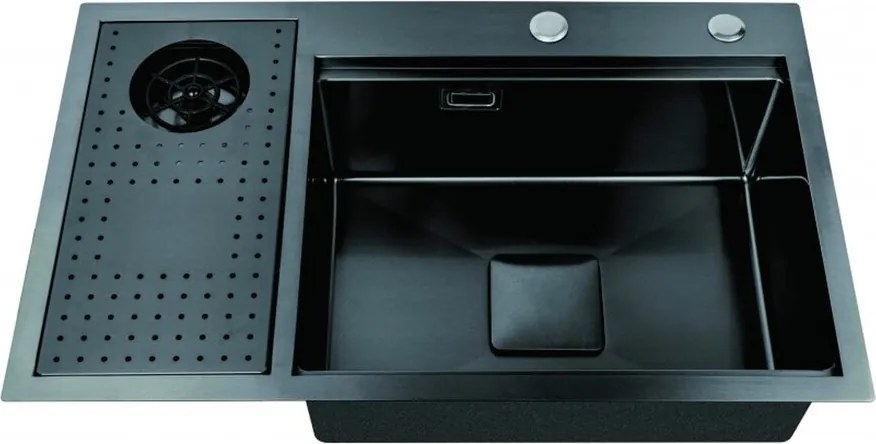 Chiuveta inox Inter Ceramic cu o cuva cu picurator stanga finisaj negru satinat 75x45 cm