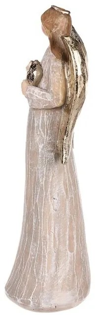 Decorație Înger cu aripi aurii și inimă, poliresin, maro