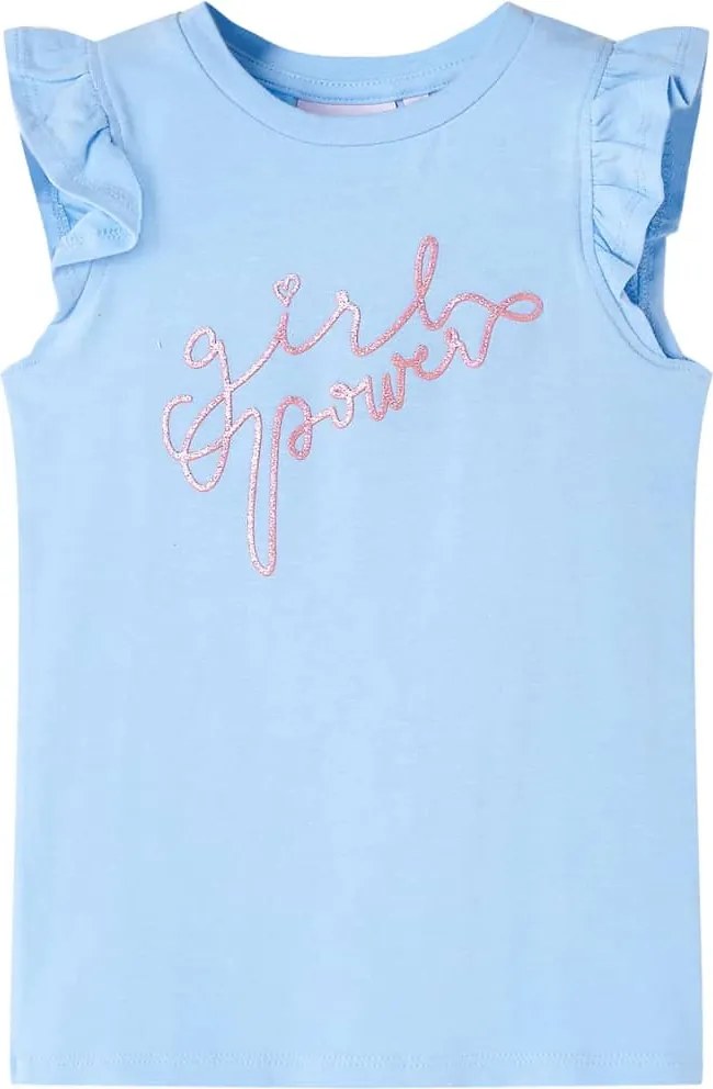 vidaXL Tricou pentru copii cu mâneci cu volane, albastru deschis, 140