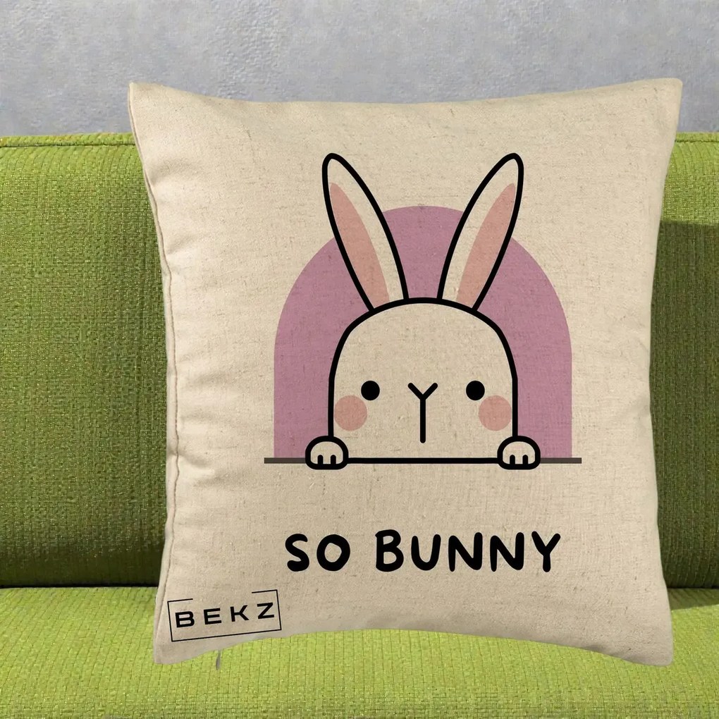 Perna Decorativa So Bunny Kawaii, 40x40 cm, Bej, Husa Detasabila, Perna Inclusa, BEKZ®