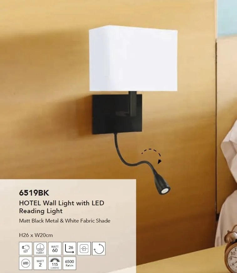 Aplica de perete cu reader LED design elegant Hotel