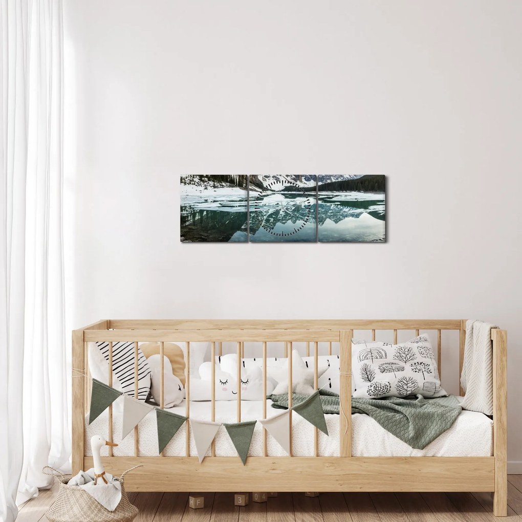 Tablou - lacul iarna (cu ceas) (90x30 cm)
