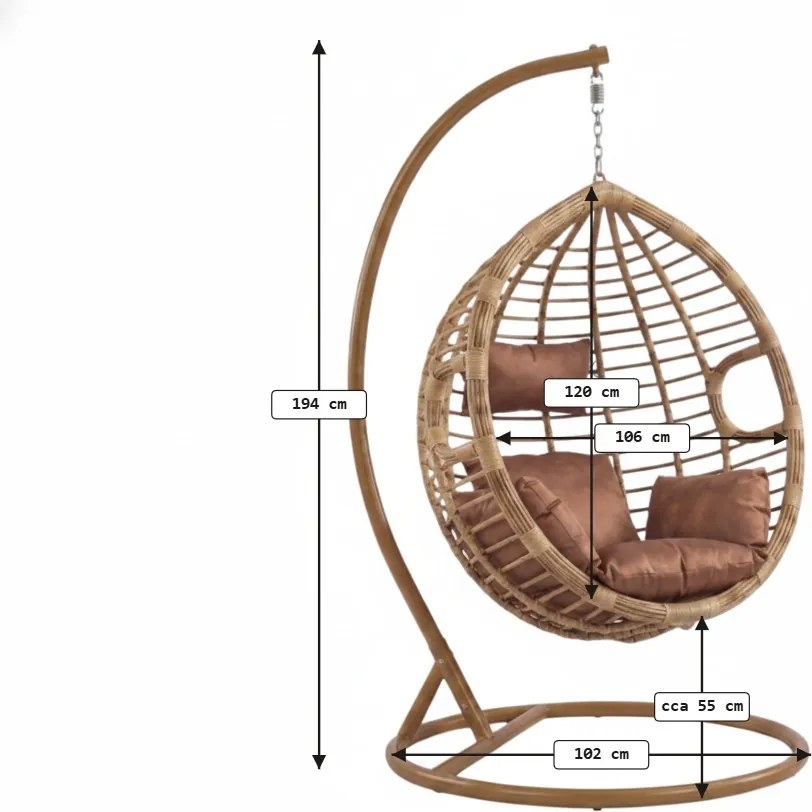 Scaun suspendat BORNEO cu suport, maro