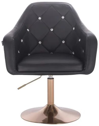HR830N Scaun Negru de Piele cu Bază Aurie