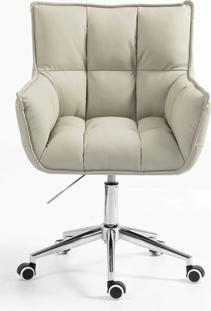 HR560K Scaun Ecru Piele Ecologica Premium Soft cu Bază Cromata