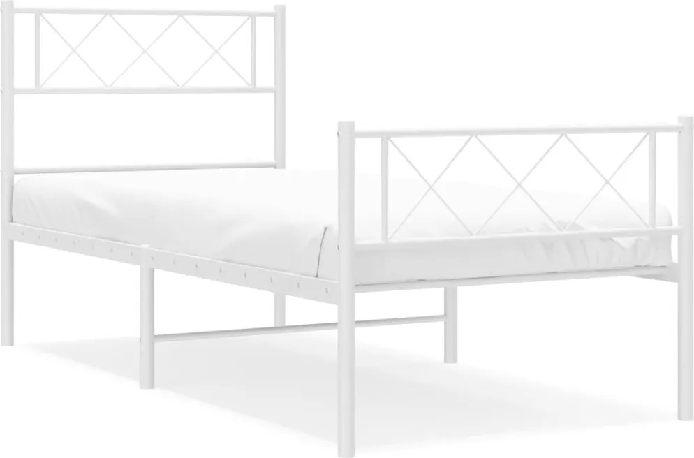 vidaXL Cadru de pat metalic cu tăblie de cap/picioare, alb, 107x203 cm