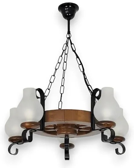 Brilagi - Candelabru suspendat pe lanț ROATA, 5 x E14 (max. 40 W), 230 V, Ø 50 cm, fag/nuc