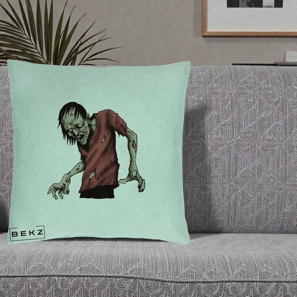Perna Decorativa Halloween Zombie Infricosator, 40x40 cm, Verde Menta, Husa Detasabila, Perna Inclusa, BEKZ®
