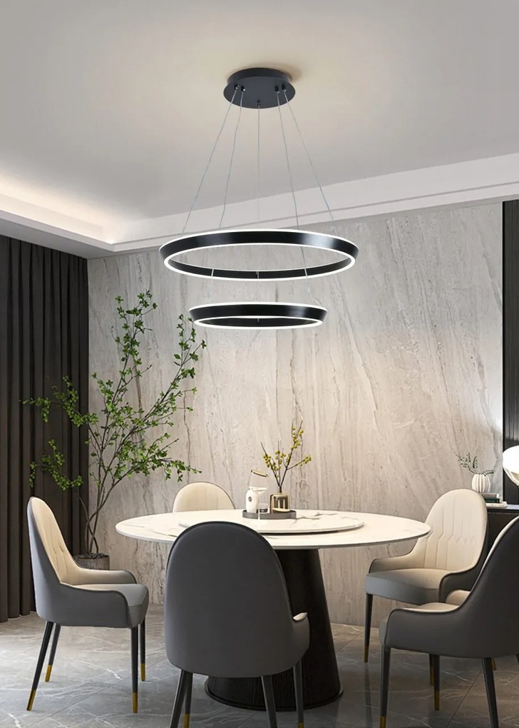 Lustra LED Suspendata Cu Telecomanda, 3 Tipuri De Lumina, Inaltime Reglabila, 240W, Negru