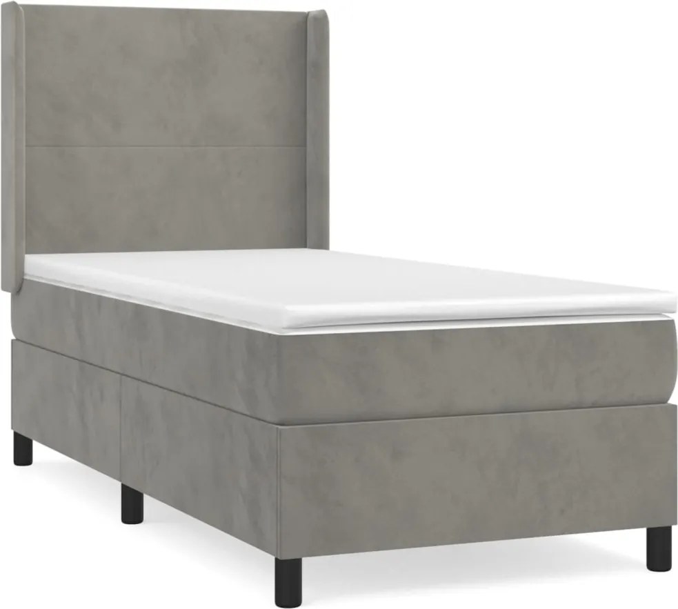 vidaXL Pat box spring cu saltea, gri deschis, 90x200 cm, catifea