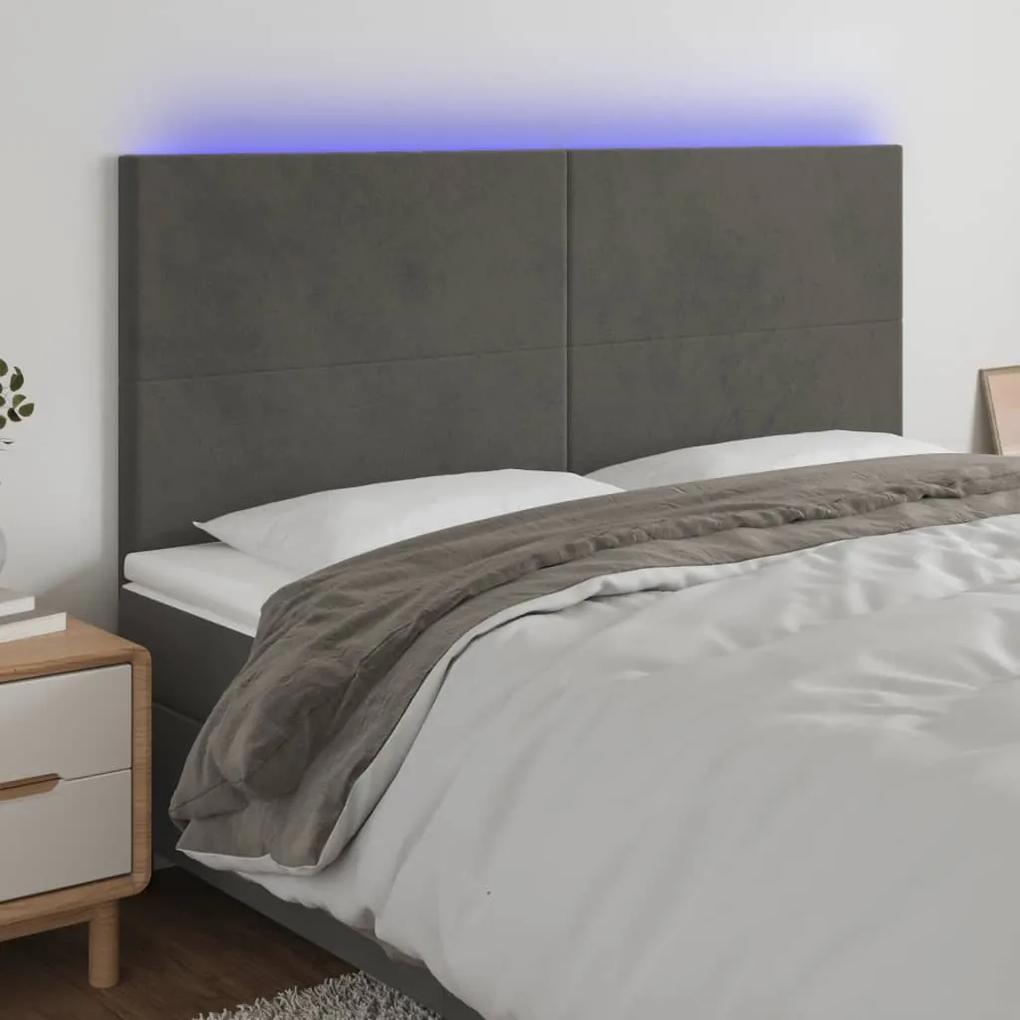 3122205 vidaXL Tăblie de pat cu LED, gri închis, 180x5x118/128 cm, catifea