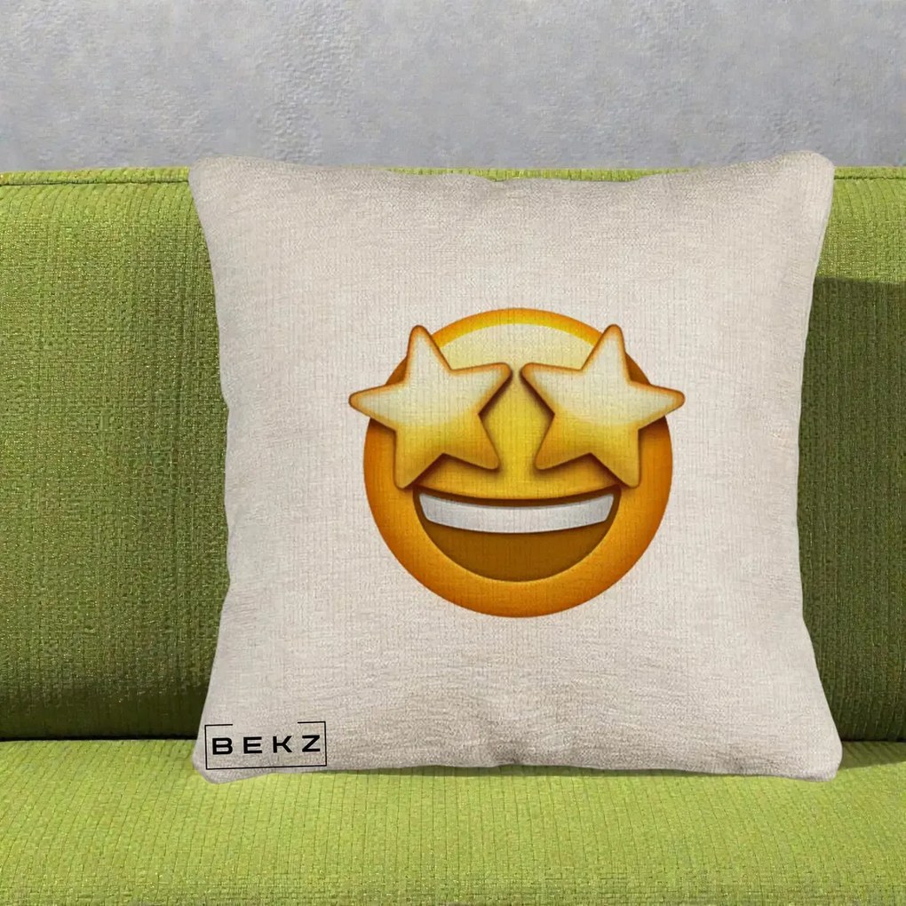 Perna Decorativa Emoji Ochi Stele, 40x40 cm, Bej Canapea, Husa Detasabila, Perna Inclusa, BEKZ®