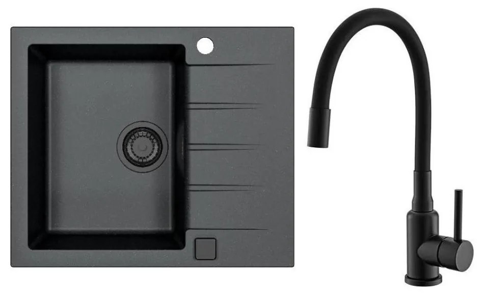 ALVEUS SETA23230 - Chiuvetă de bucătărie CADIT + baterie pentru chiuvetă MINTAS, 34 cm, granit/negru