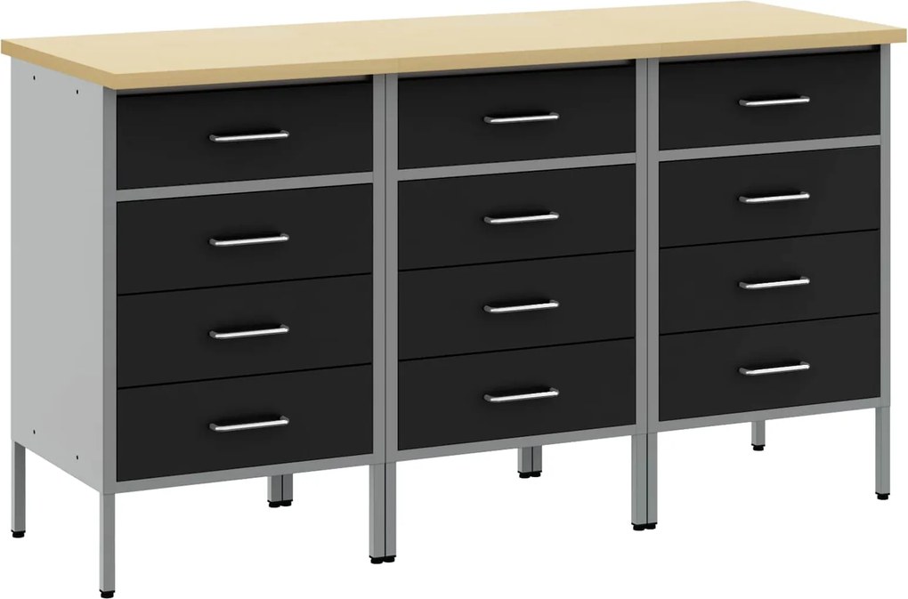 vidaXL Dulap de lucru cu sertar 3 pcs Negru și Gri 75 x 45 x 85 cm