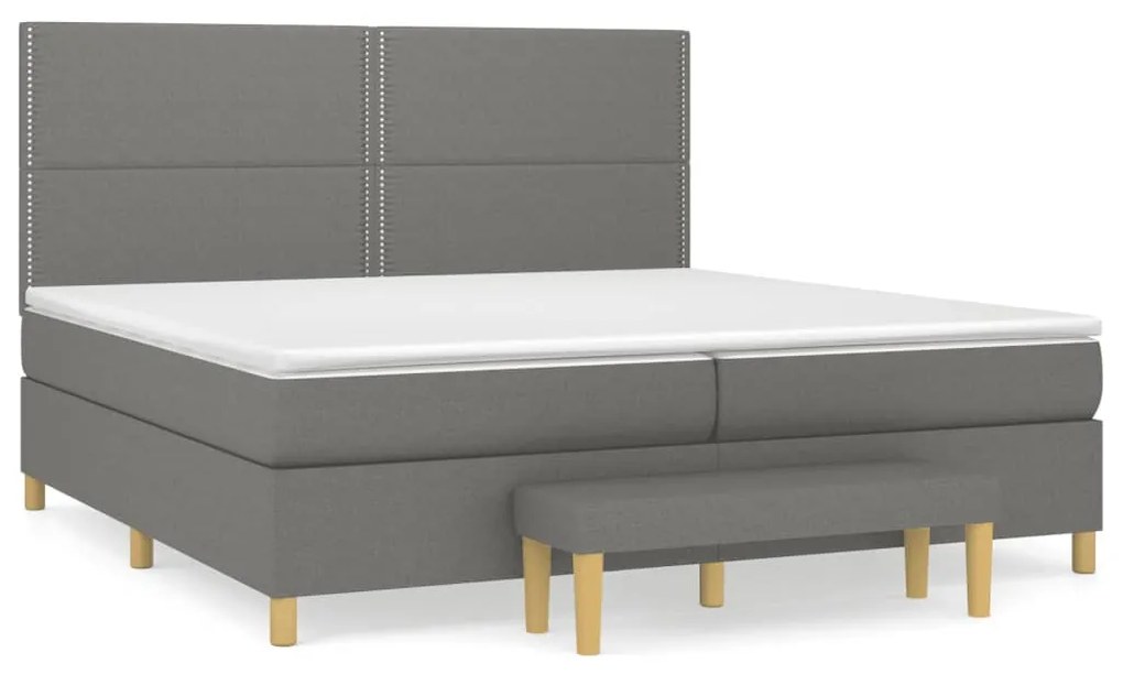 3137102 vidaXL Pat box spring cu saltea, gri închis, 200x200 cm, textil
